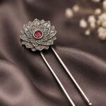 Flower Design Juda Pin Traditional Accessory for Beautiful Hair Styling - "Red"