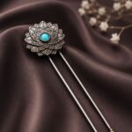 Flower Design Juda Pin Traditional Accessory for Beautiful Hair Styling - "Aqua"