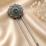 Flower Design Juda Pin Traditional Accessory for Beautiful Hair Styling - "Green"