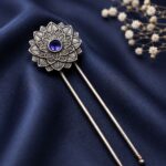 Flower Design Juda Pin Traditional Accessory for Beautiful Hair Styling - Blue