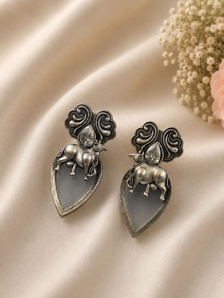 Oxidized Nandi Earring Exquisite Sacred Design for Ethnic Style