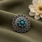 Ethnic Floral Ring Traditional Bloom Design for Elegant Festive Style - "Aqua"