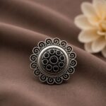 Ethnic Floral Ring Traditional Bloom Design for Elegant Festive Style - "Black"