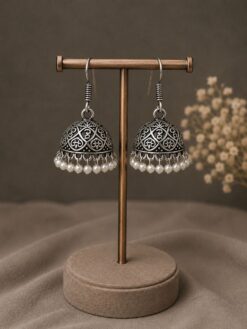 Silver Floral Jhumka stylish brass jewelry design