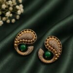 Gold Leaf Earring Gorgeous Design for Elegant Everyday Style - "Green"
