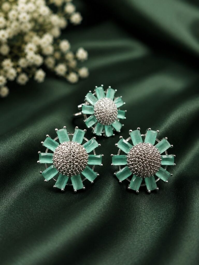 Floral AD Jewelry Set Dazzling Design for Elegant Festive Wear