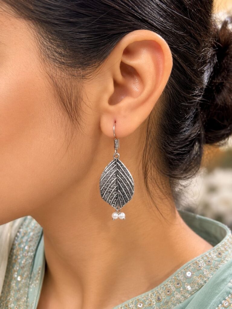 Leaf Hook Earring Nature-Inspired Jewelry for Party & Traditional Wear