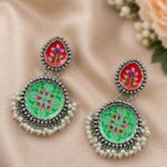 Silver Hand Painted Earring Artistic Jewelry for Everyday & Festive Wear