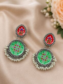 Silver Hand Painted Earring artistic handcrafted jewelry design