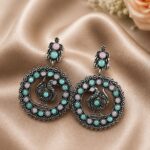 Silver Peacock Earring Traditional Peacock Jewelry for Wedding Wear - Mint babypink