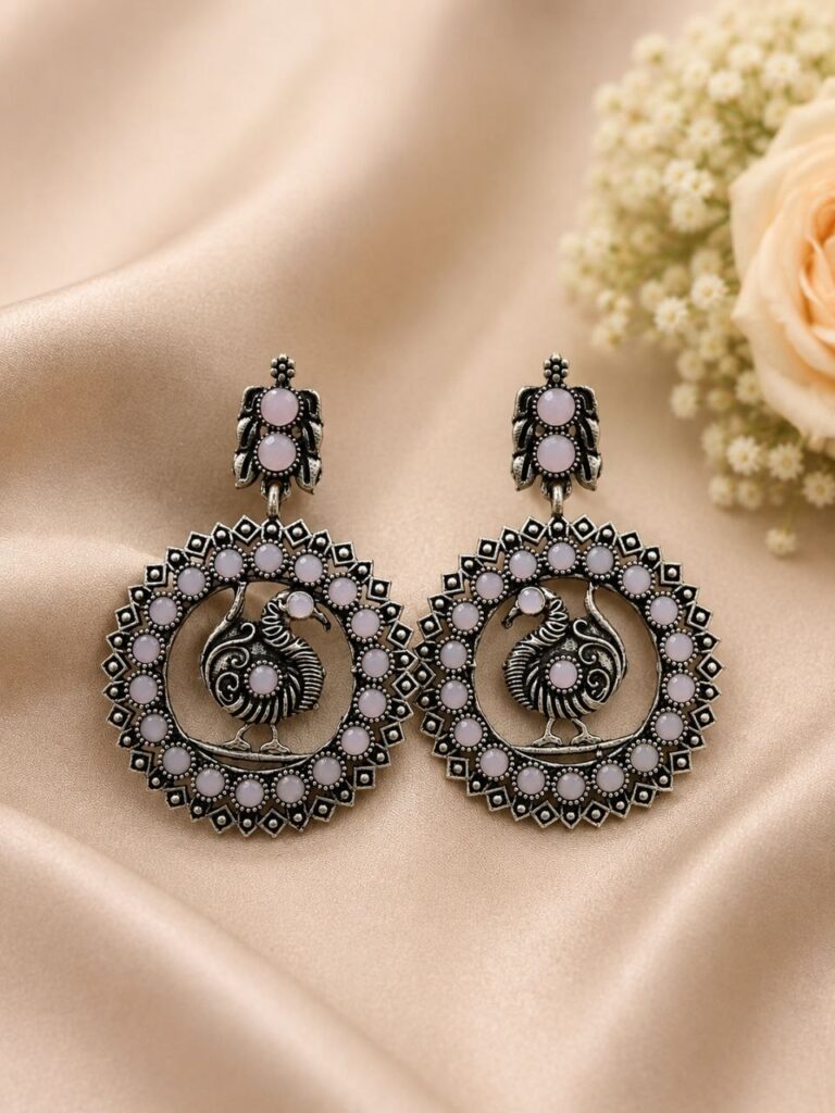 Silver Peacock Earring Traditional Peacock Jewelry for Wedding Wear