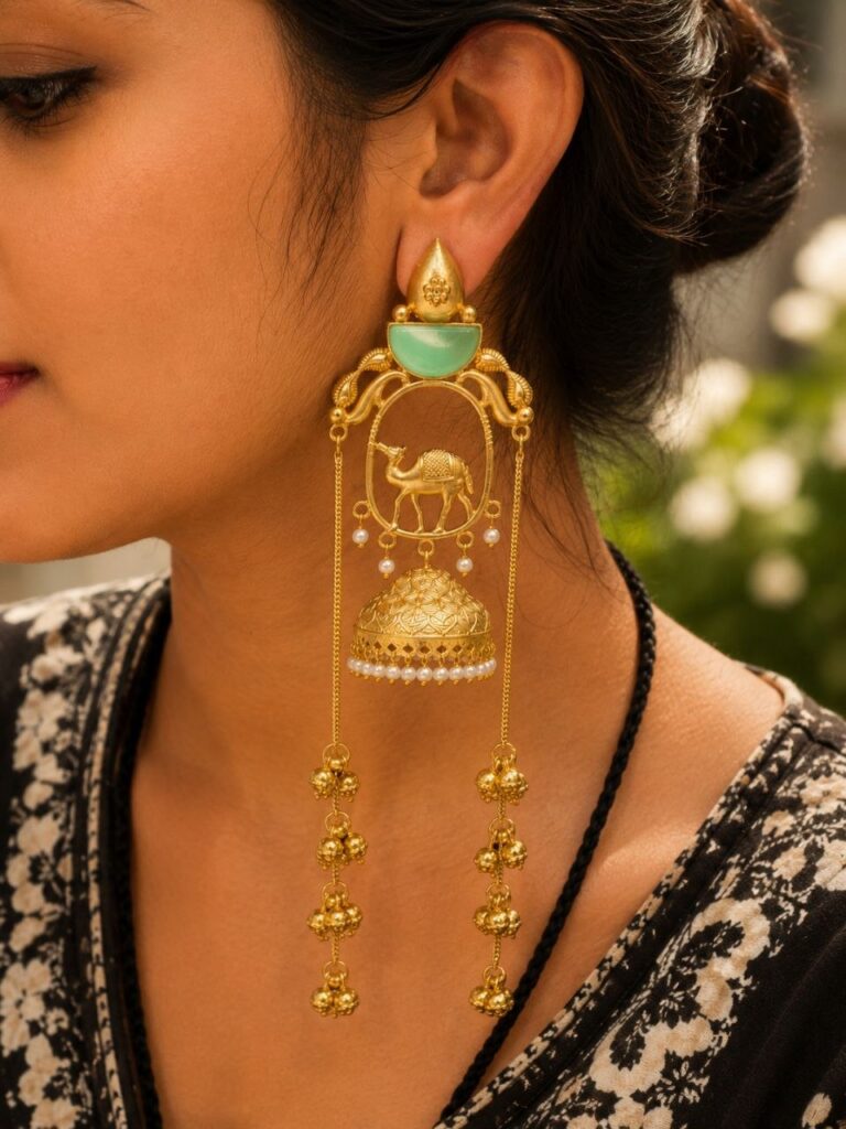 Unique Camel Kashmiri Earring Traditional Jewelry for Festive & Cultural Wear