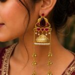 Gold Plated Peacock Kashmiri Earring Traditional Jewelry for Festive & Wedding Wear - "Red"