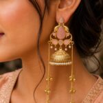 Gold Plated Peacock Kashmiri Earring Traditional Jewelry for Festive & Wedding Wear - ''BabyPink''
