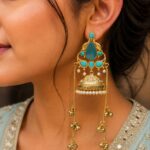 Gold Plated Peacock Kashmiri Earring Traditional Jewelry for Festive & Wedding Wear - "Aqua"