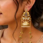 Gold Plated Peacock Kashmiri Earring Traditional Jewelry for Festive & Wedding Wear - "Grey"