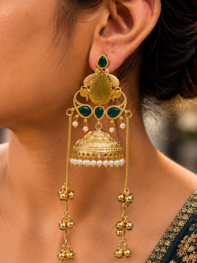 Gold Plated Peacock Kashmiri Earring Traditional Jewelry for Festive & Wedding Wear