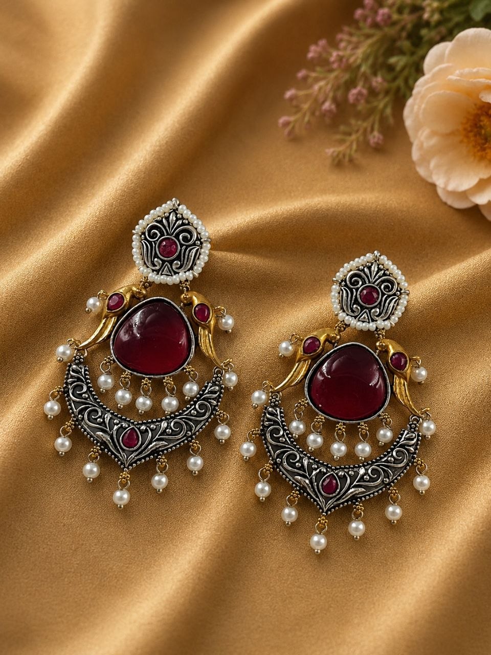 Peacock Two Tone Earring Traditional Jewelry for Weddings, Festivals & Party Wear 4 Peacock Two Tone Earring with elegant traditional two-tone jewelry design