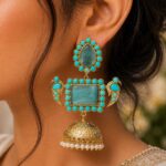 Bulk 22 Designer Peacock Kashmiri Earring Traditional Jewelry for Weddings, Festivals & Ethnic Wear - "Aqua"