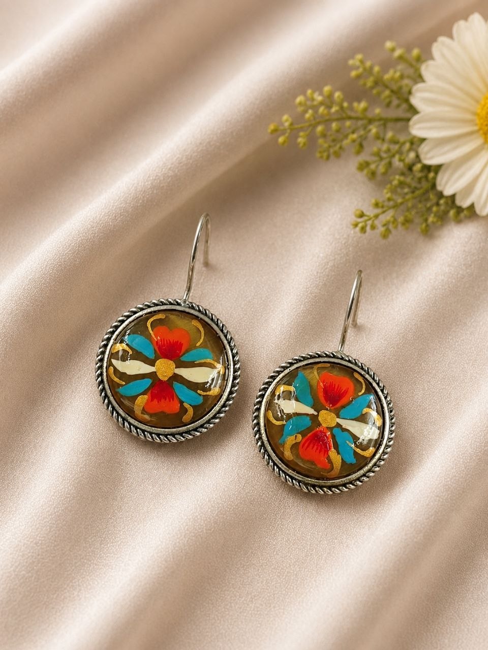 Hand Painted Hook Earring Artistic Jewelry for Everyday & Ethnic Wear 1 Hand Painted Hook Earring artistic handcrafted jewelry design