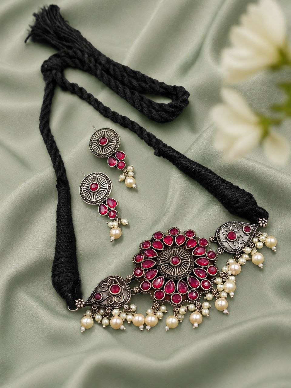 Floral Thread Necklace Handmade Jewelry for Weddings, Festivals & Everyday Wear 1 Floral Thread Necklace elegant handmade floral jewelry design