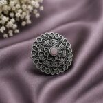 Silver Floral Ring Elegant Jewelry for Everyday & Festive Wear - "Babypink"