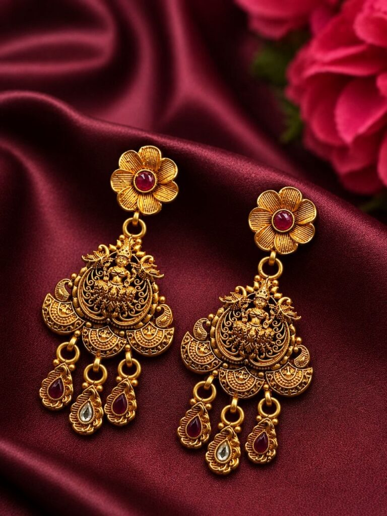 Golden Durga Maa Earring Divine Jewelry for Temple & Festivals Wear