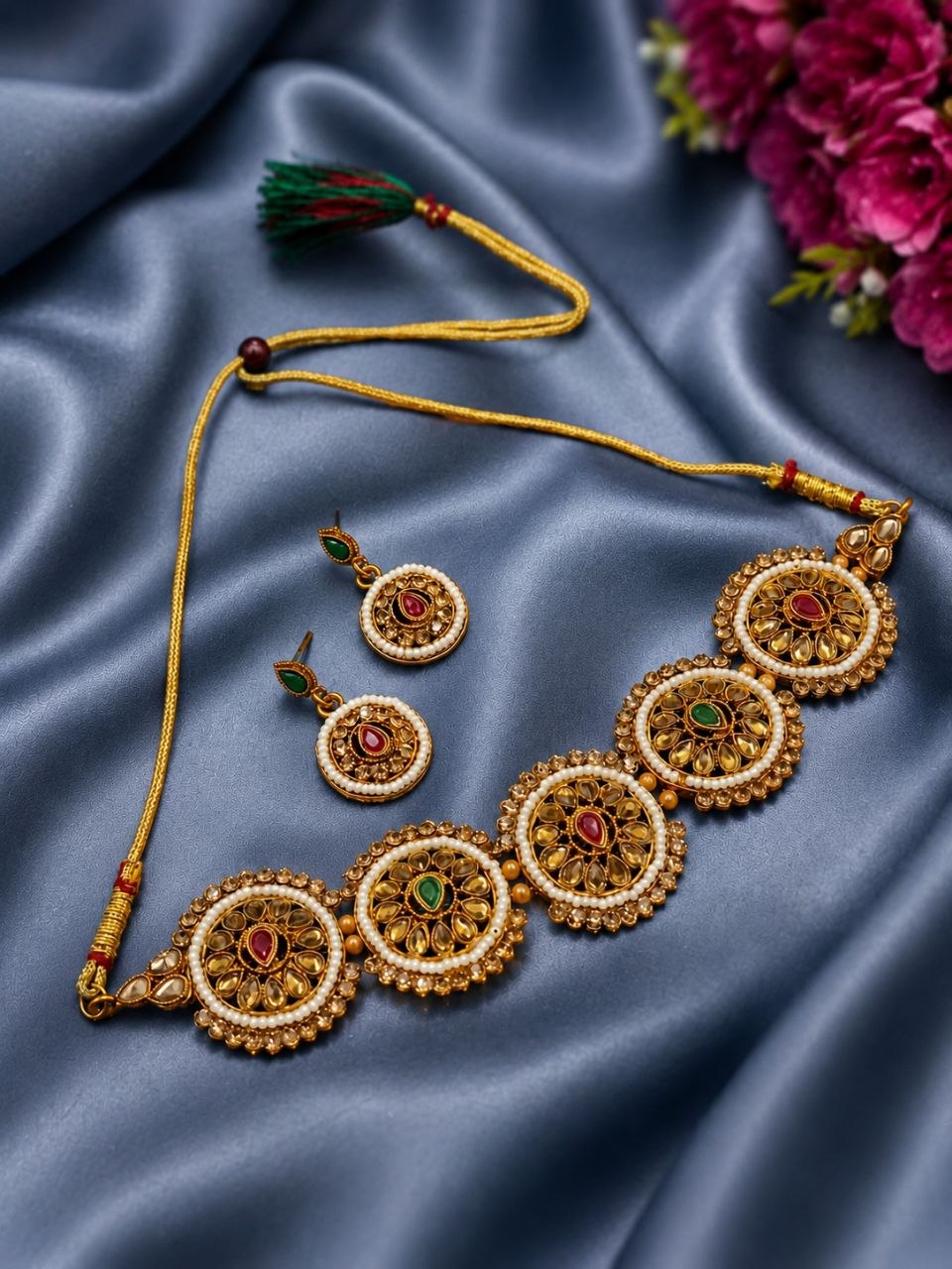 Floral Golden Necklace Set Elegant Jewelry for Weddings, Festivals & Party Wear 1 Floral Golden Necklace Set elegant floral bridal jewelry design