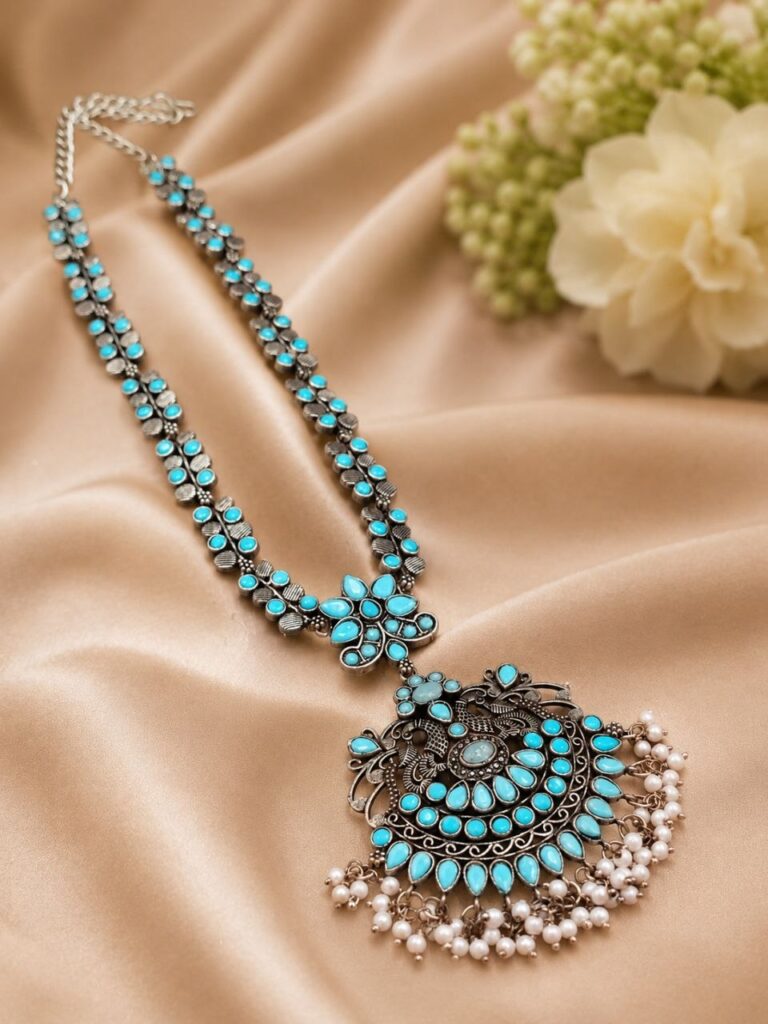 Silver Peacock Necklace Traditional Jewelry for Weddings & Ethnic Wear