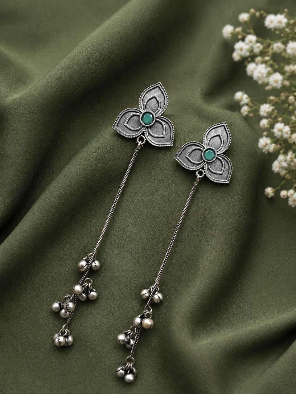 Silver Floral Kashmiri Earring Traditional Jewelry for Weddings, Festivals & Ethnic Wear 7 Silver Floral Kashmiri Earring elegant traditional jewelry design
