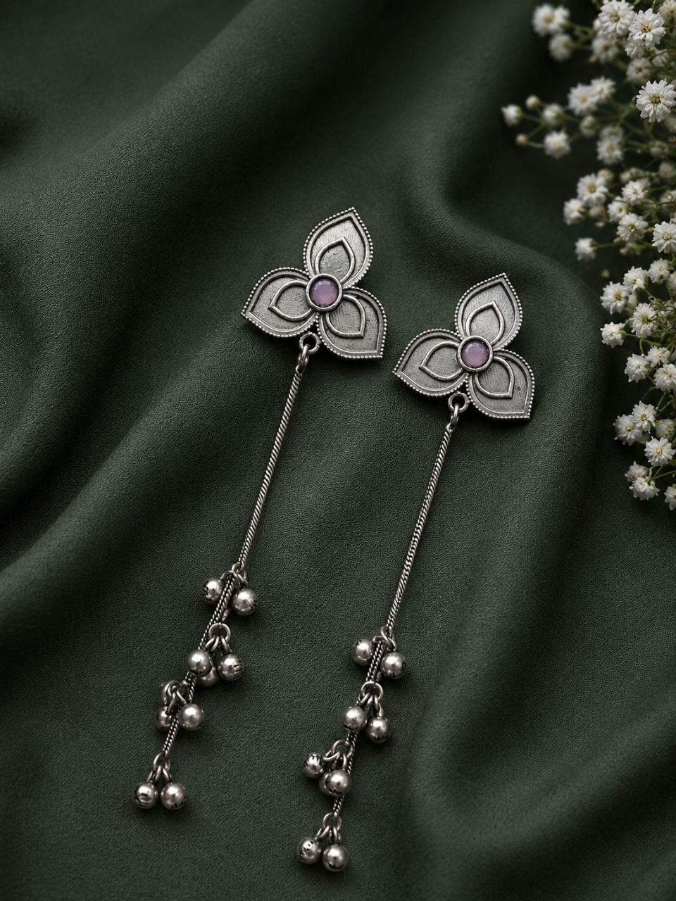 Silver Floral Kashmiri Earring Traditional Jewelry for Weddings, Festivals & Ethnic Wear 4 Silver Floral Kashmiri Earring elegant traditional jewelry design