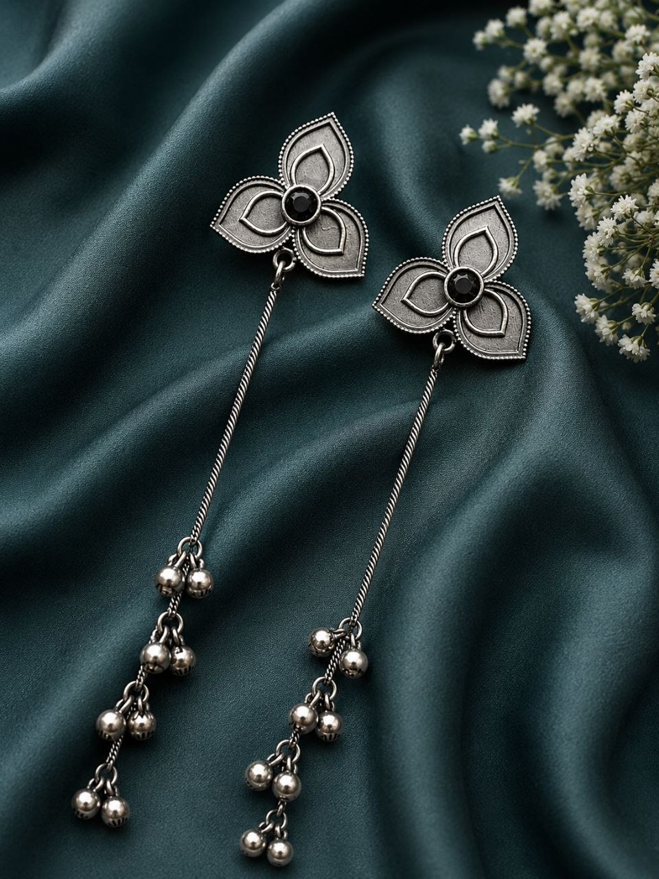 Silver Floral Kashmiri Earring Traditional Jewelry for Weddings, Festivals & Ethnic Wear 2 Silver Floral Kashmiri Earring elegant traditional jewelry design