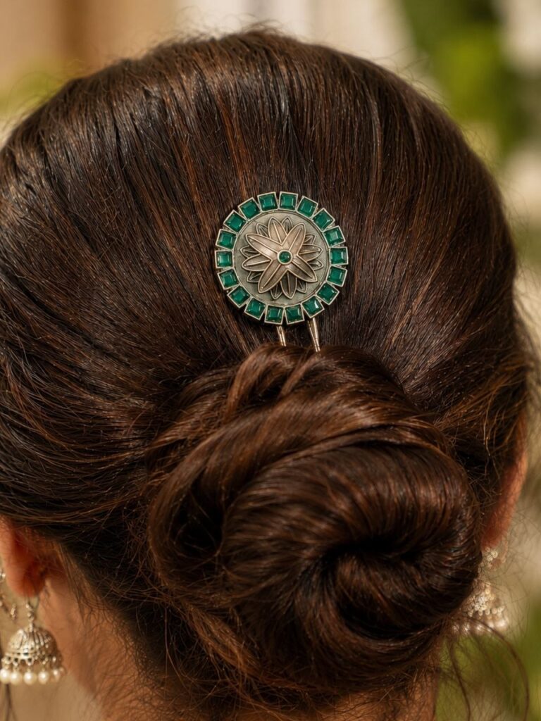 Floral Silver Hair Accessories Traditional Hair Jewelry for Weddings, Festivals & Party Look