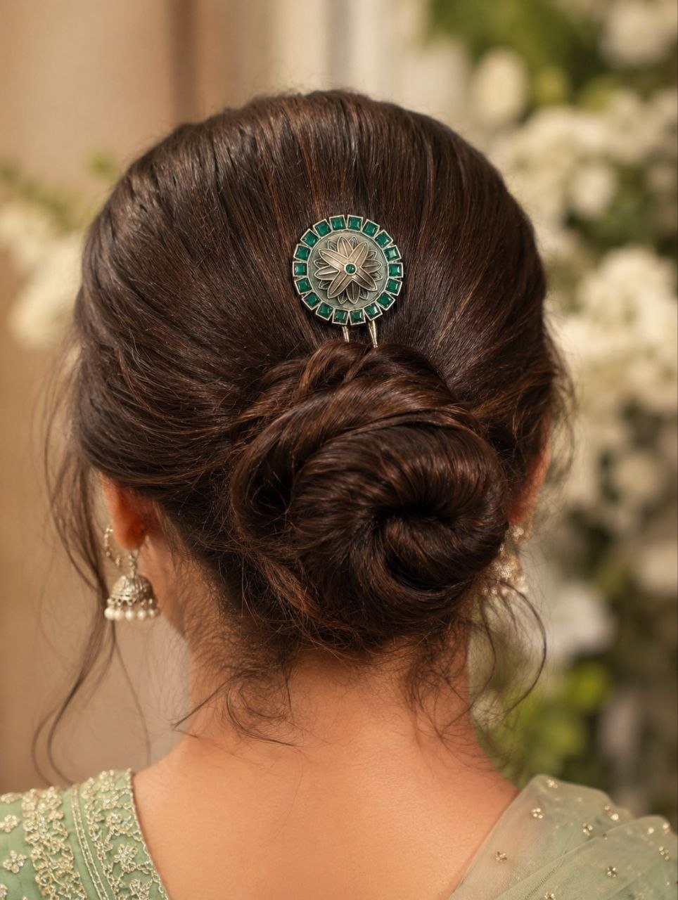 Floral Silver Hair Accessories Traditional Hair Jewelry for Weddings, Festivals & Party Look 6 Floral Silver Hair Accessories elegant bridal floral hair jewelry