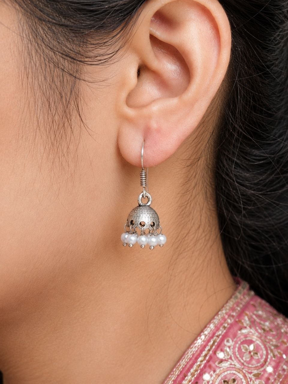 Oxidized Jhumki Earring LightWeight Jewelry for Pearl Work Detailing 1 Oxidized Jhumki Earring elegant traditional vintage jewelry