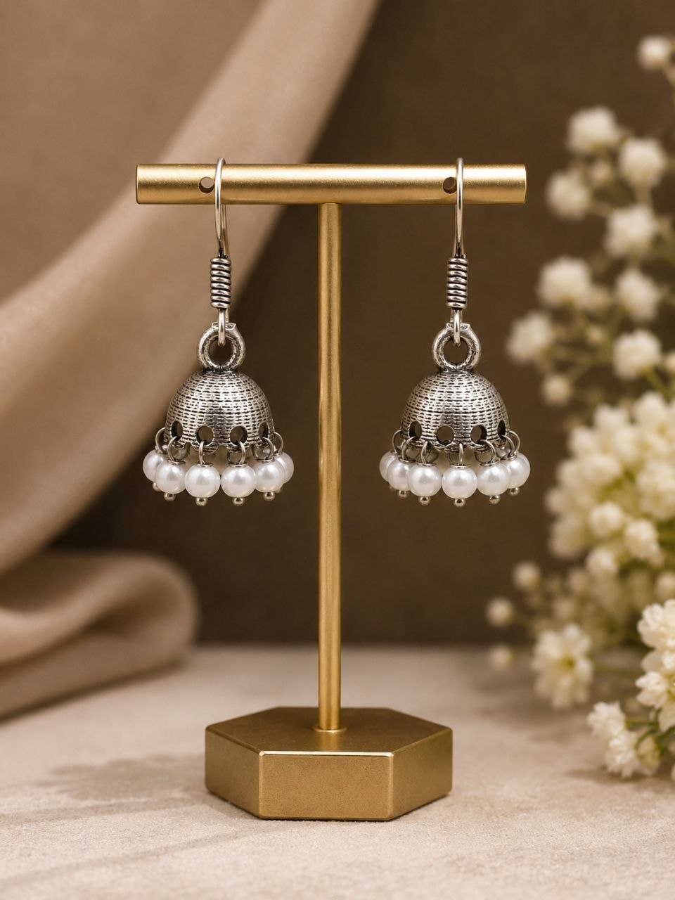 Oxidized Jhumki Earring LightWeight Jewelry for Pearl Work Detailing 2 Oxidized Jhumki Earring elegant traditional vintage jewelry