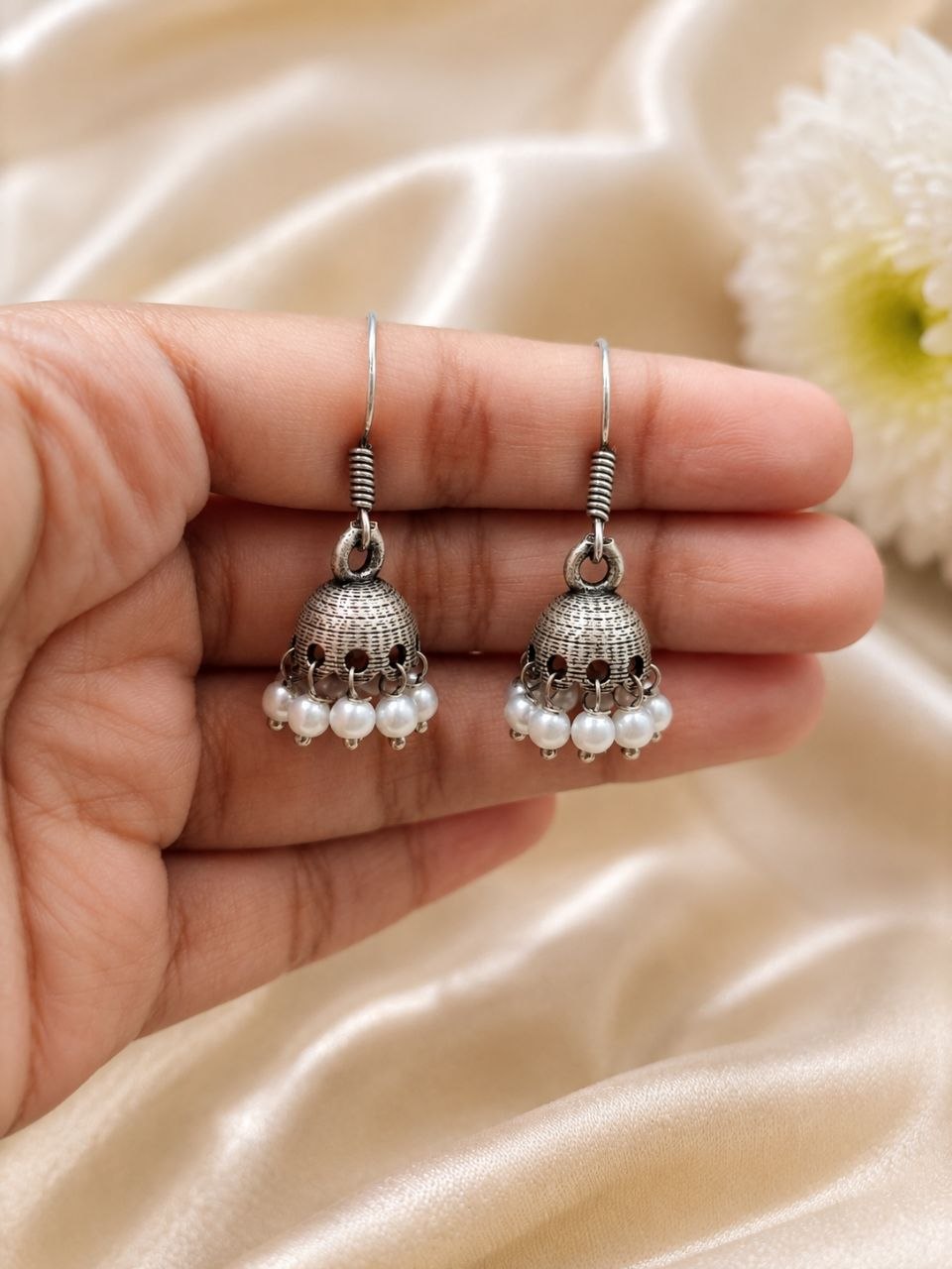 Oxidized Jhumki Earring LightWeight Jewelry for Pearl Work Detailing 3 Oxidized Jhumki Earring elegant traditional vintage jewelry