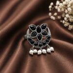Bulk 54 Silver Floral Ring Vintage Jewelry for Party & Festive Wear - "Black"
