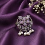 Bulk 64 Silver Floral Ring Vintage Jewelry for Party & Festive Wear - ''BabyPink''