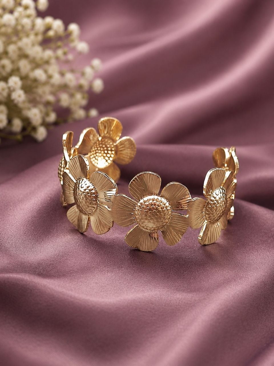 Flower Anti Tarnish Bangle Elegant Gold Jewelry for Festive & Modern Style 3 Flower Anti Tarnish Bangle premium gold plated floral jewelry