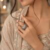 Vintage Half Moon Ring oxidised silver adjustable ring