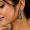 Antique Floral Jhumka oxidised silver ethnic earrings