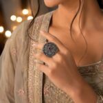 Silver Floral Ring Oxidised Adjustable Ring for Special Occasion