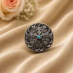 Bulk 64 Silver Floral Ring Oxidised Adjustable Ring for Special Occasion - "Aqua"