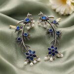 Bulk 28 Silver Bird Earcuff Elegant Oxidised for Traditional Wear - Blue