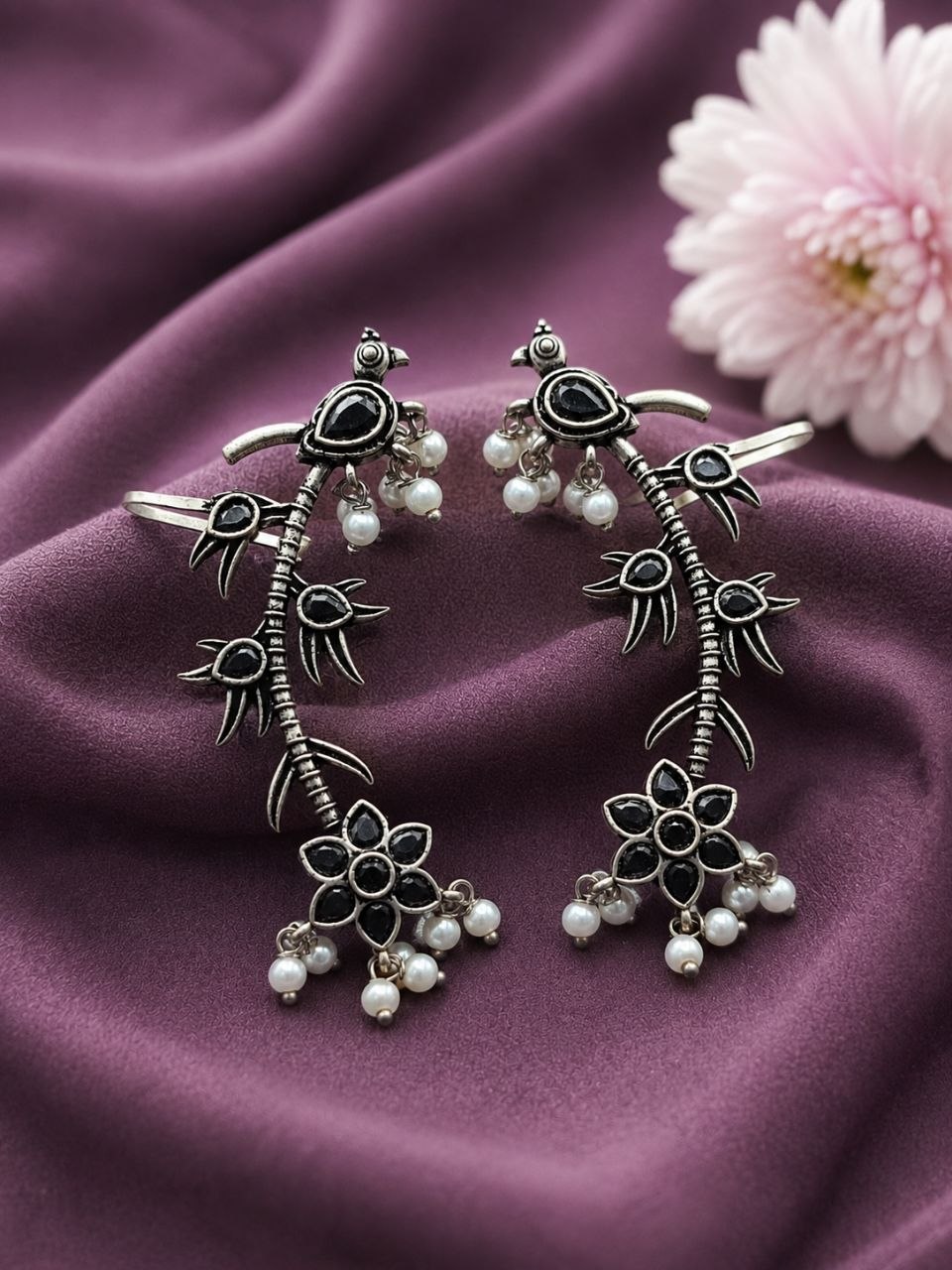 Silver Bird Earcuff Elegant Oxidised for Traditional Wear 5 Silver Bird Earcuff oxidised silver ear jewelry