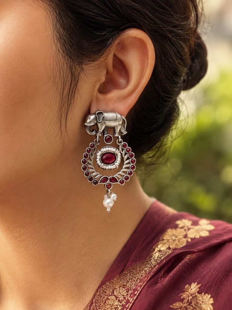 Traditional Elephant Earring Ethnic Design for Stone & Pearl Work
