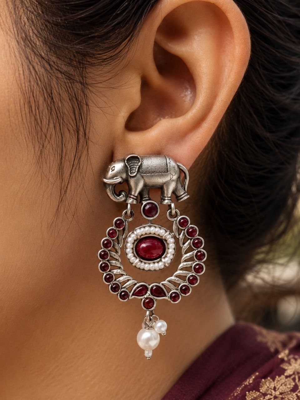 Traditional Elephant Earring Ethnic Design for Stone & Pearl Work 6 Traditional Elephant Earring oxidised silver ethnic jewelry