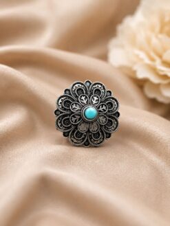 Silver Leaf Ring oxidized adjustable ethnic jewelry