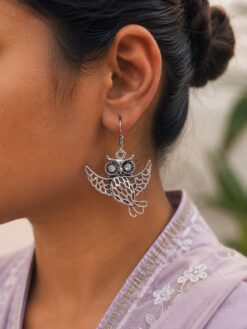 Owl Hook Earring oxidized silver bird earrings for women